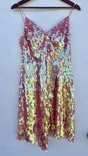 Aidan Mattox Pink Iridescent Sequin Mesh Mini Dress V-Neck Spaghetti Strap