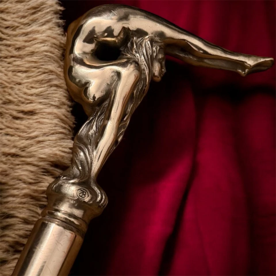 Bronze Lady Sculpture Walking Stick Cane Wood Design Handle Rare Woman Signed - Image 3 of 4