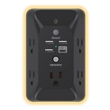 Black Outlet Extender with Night Light, USB Wall Charger Surge Protector, 4