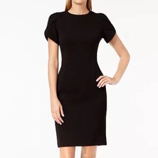 NWT Calvin Klein Tulip Sleeve Sheath Dress in Black Ponte Knit Womens Size 4 NEW