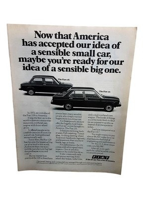 1976 Fiat 128 & Fiat 131 Vintage Car Print Ad Sensible Big One Italian Auto