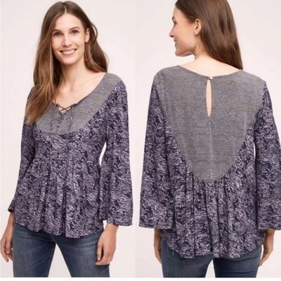 Akemi + Kin Anthropologie Marcella Peplum Bell Sleeve Boho Blouse size M