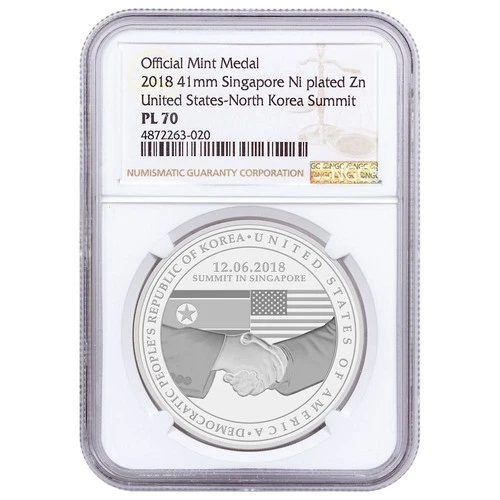 2018 Singapore United States - Korea Summit 20g Zinc Prooflike Medal NGC PL70