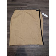NWT Ralph Lauren Womens Wrap Skirt Tan Cotton Linen with Side Buckle Size 14