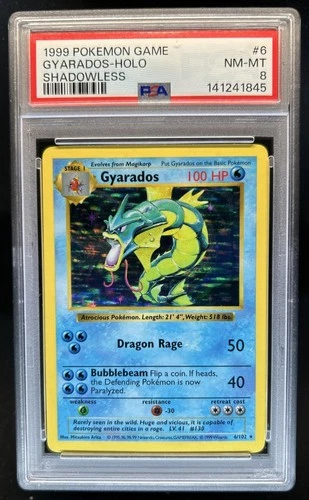 1999 Pokemon Shadowless Gyarados Holo #6/102 PSA 8