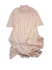 Vintage Gossard Women's Medium Robe Peach Nylon Floral Embroidered Maxi Long
