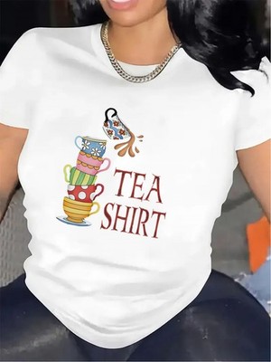 Women's Tea Lover T-Shirt - Lightweight Short Sleeve Round Neck Top with Tea C