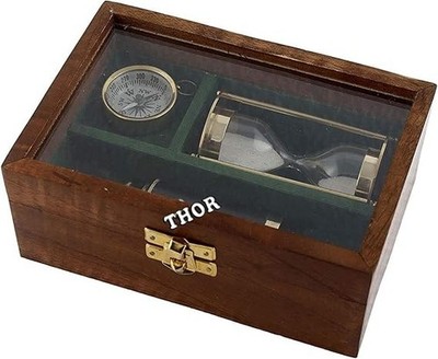 Handmade Nautical Gift Box with Telescope-Sandtimer or Hourglass & Compass with
