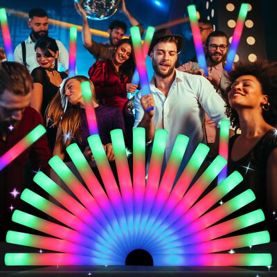 wellent 64 Foam Glow Sticks LED Foam Sticks Foam Light Up Sticks with 3 Mode ...