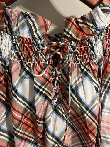 J Crew Blouse Smock Neck Cotton Poplin Top Snowy Stewart Tartan Plaid NWT New - Picture 6 of 9