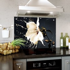 Glass Splashback Kitchen Tile White Flower Splash Art ANY SIZE HOLES FIXINGS