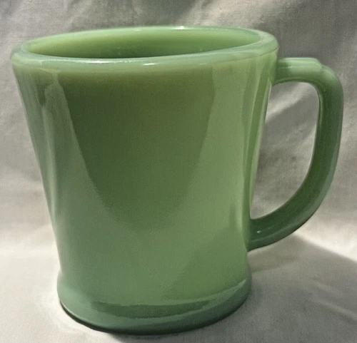 1950's Fire-King (script) OVEN WARE (block) Jadeite D Handle Coffee Mug EUC