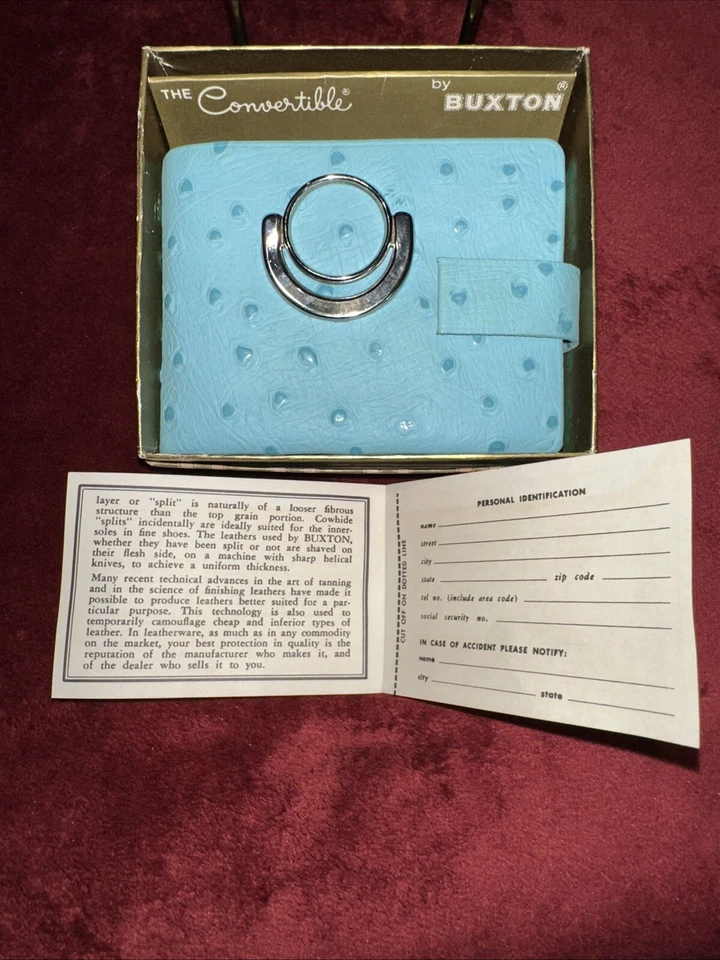 Женский бирюзовый бумажник Buxton складывается с застежкой. 4,5 дюйма L, открывается до 9 дюймов L, винтажный - Изображение 4 из 4