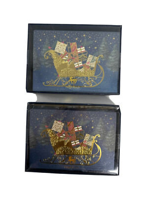 Niquea.D NEW 16 Handmade Christmas Cards w/ Lined Envelope Gold Sleigh foil deta