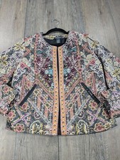 Chelsea Theodore Open Blazer Jacket Womens Petite Large Colorful Paisley Tribal