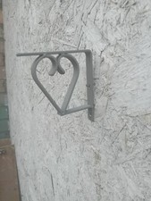 2x Heart Metal Shelf Support Brackets in Grey. New / Handmade 4" (10cm) x 13mm