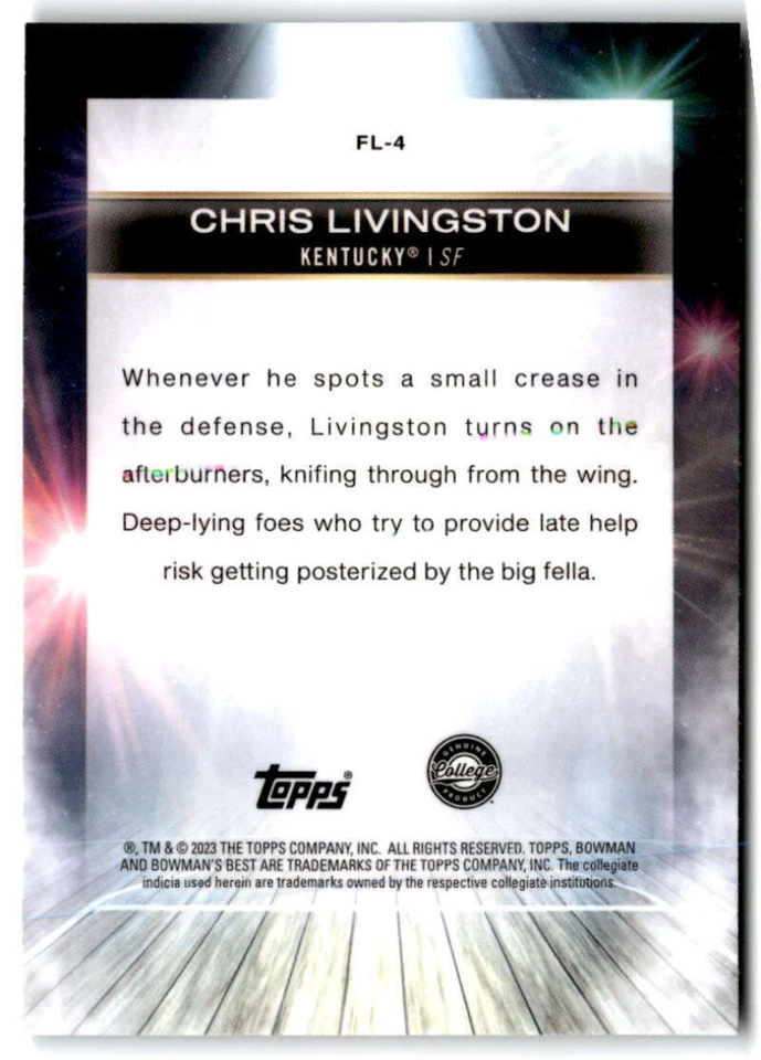 2022-23 Bowman University Best Flashing Lights #FL-4 Chris Livingston Kentucky - Image 2 of 2