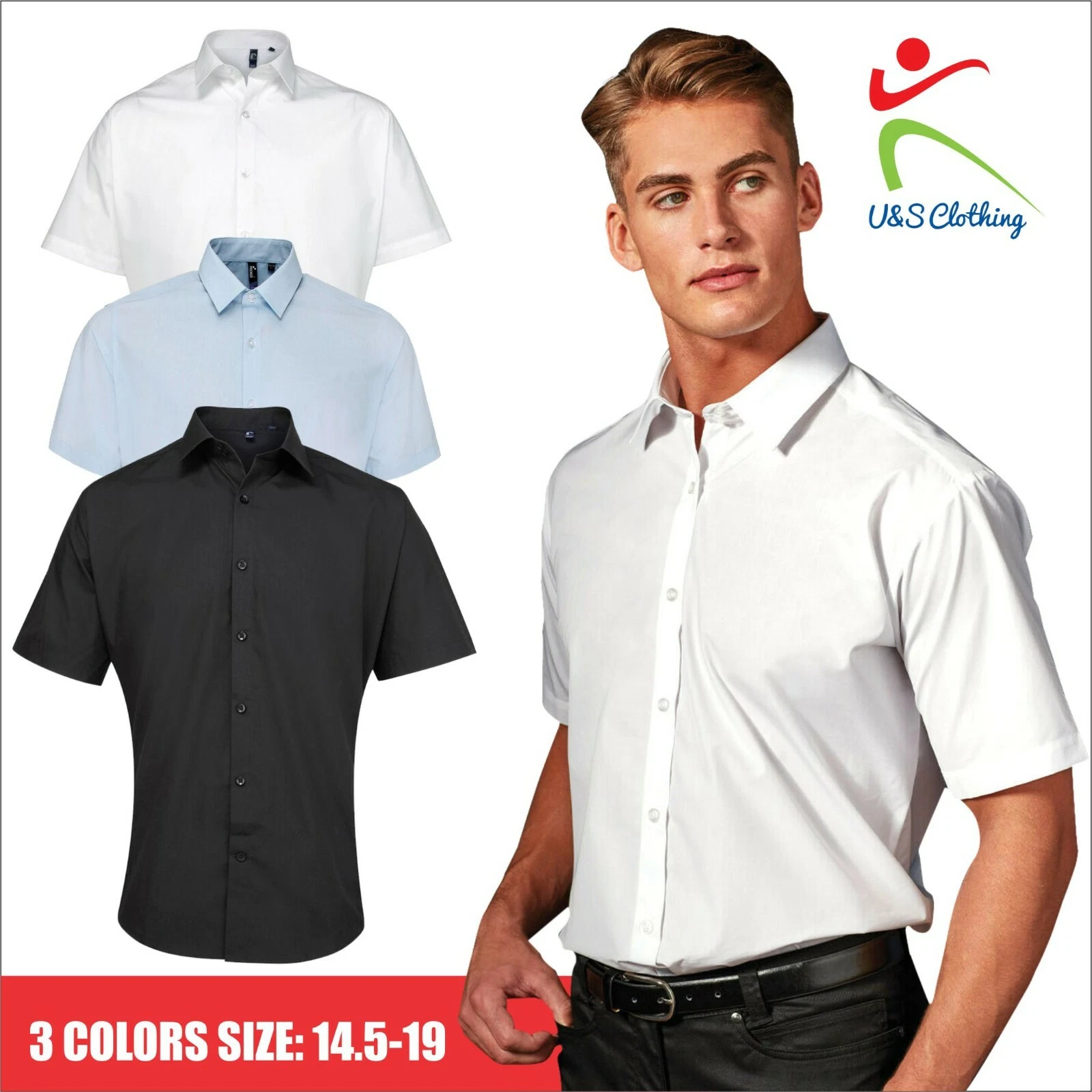 T shirt homme à manches courtes Premier Supreme poplin facile d'entretien semi ajusté vêtements de travail