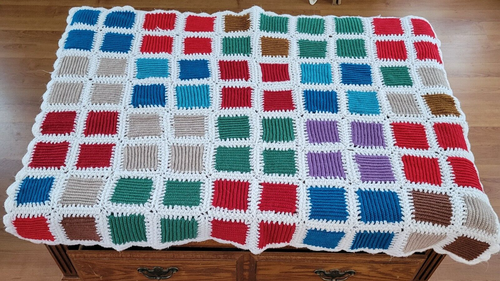 Handmade Crocheted Granny Squares Blanket Throw crochet colorful 45" x 34" EUC