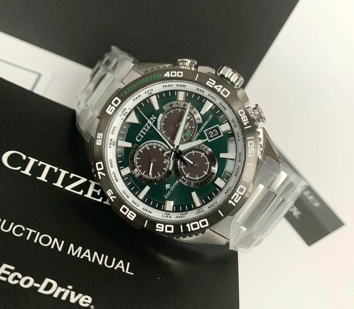 Brand New Citizen Promaster Land A-T Watch Eco-Drive CB5034-91W Green Dial Steel
