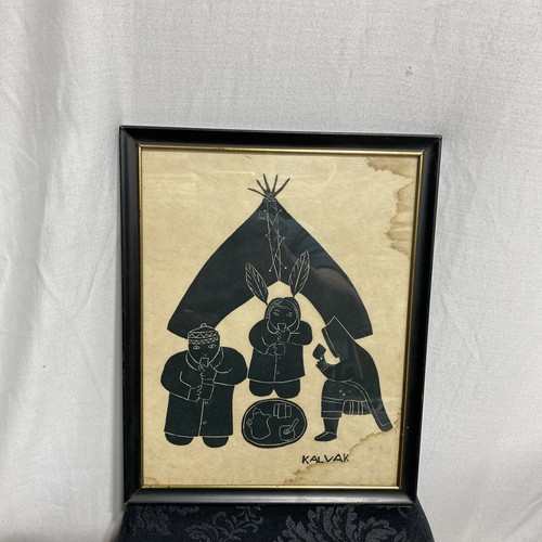 Vintage 1970’s Helen Kalvak Inuit Art Rice Paper Print Inuit Holiday Music - Imagen 2 de 9
