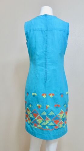 Vestido Vintage Años 60 Turquesa Turquesa Bordado Hecho a Mano Mod Corto S 32 - Imagen 2 de 6