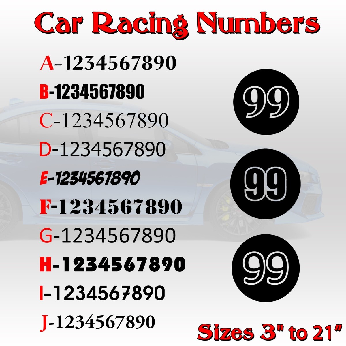 Custom Race Car Number Vnyl Decal Stcker Set Kt Racng | eBay