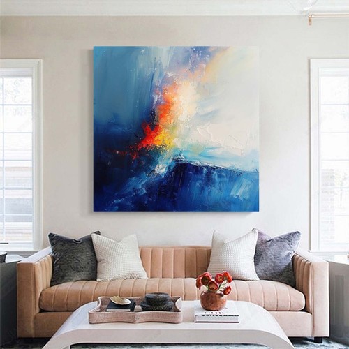 Handmade Blue Abstract Texture Oil Painting On Canvas Wall Art Home ...