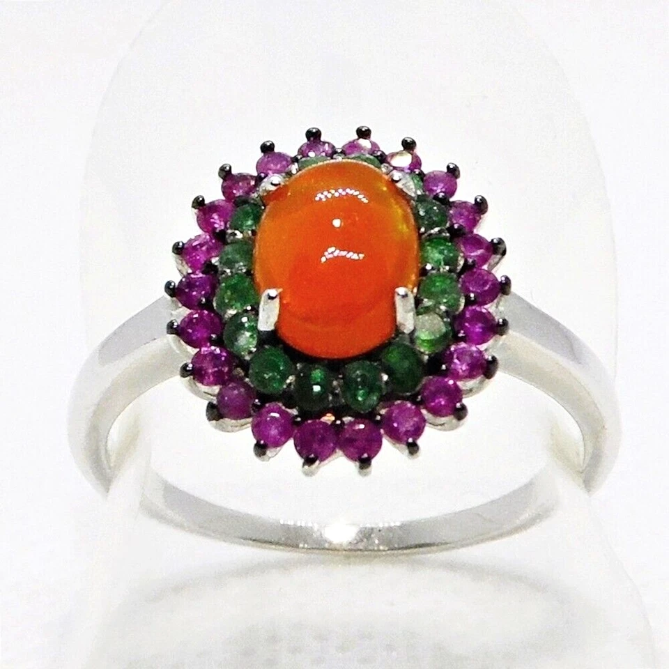 Orange Feuer-Opal Smaragd Rubin Ring 925 Silber 585 Weißgold vergoldet 19,1mm 60 - Bild 2 von 4
