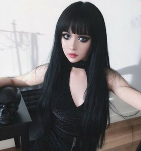 Women Black Fancy Party Function Fringe Natural Straight Long Hair