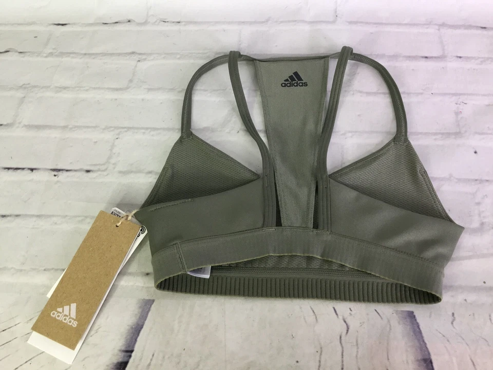 adidas All Me 3-Stripes Mesh Sports Bra Bralette Legacy Green Black Womens 2XS - Image 2 of 4