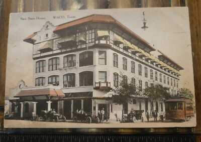 Rare Early WACO TX TROLLEY TEXAS POST CARD postcard Waco Tram New State House !