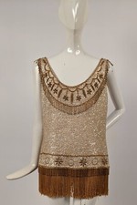 VINTAGE 1950 S SHIMMERING SEQUIN GOLDEN BEAD TOP W FRINGE TRIMMED BOTTOM