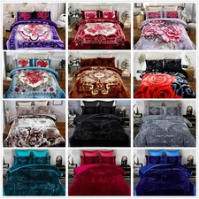 Winter Bed Blankets Queen King Super Soft Sherpa Blanket 3 Ply Quilt With 2 Sham