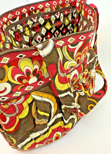 Vera Bradley Morgan Puccini Red Brown Quilted Women's Zip Pockets Purse Tote Bag - Picture 10 of 15
