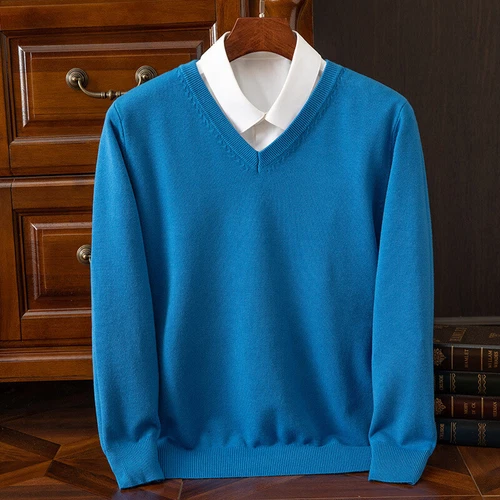 Herren Kaschmirmischung Pullover V-Ausschnitt Langarm Pulli Strickbasis Warm Strick - Bild 14 von 41
