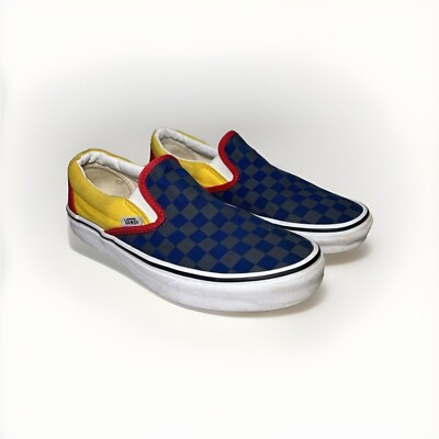 Vans Off The Wall Slip On Checkerboard Skate Shoes Red Blue Yellow Size 