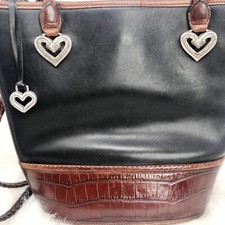 Brighton All Leather Bucket Bag Silver Hearts Shoulder Handbag 11x12" Tote