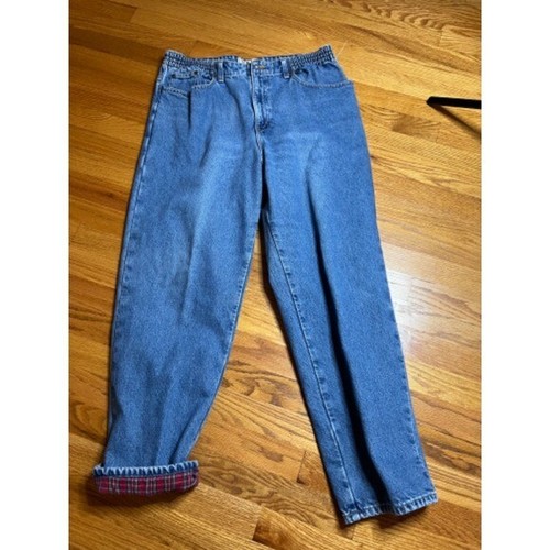 90s LL Bean Elastic Waist AnkleJeans Flannel Lined Relaxed Fit 16 Regular
