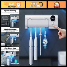 Wall Mounted Toothbrush Holder with Timer, 4 Slots, Cordless Bathroom Organizer