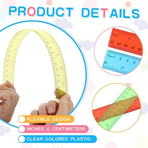 6 Pcs Ruler Bulk Plastic Flexible Straight Metric Rulers with 12 Inch Colorful - Picture 4 of 7