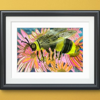 Honeybee Floral Original Abstract 9x12 Watercolor Paper Signed Contemporary