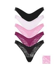 Women s Victoria s Secret PINK 5-PACK LACE LOGO COTTON HIGH-LEG THONG PANTIES L