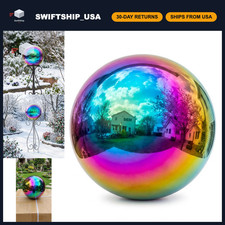 6" Rainbow Stainless Steel Gazing Ball - Reflective Garden Sphere, Colorful Deco