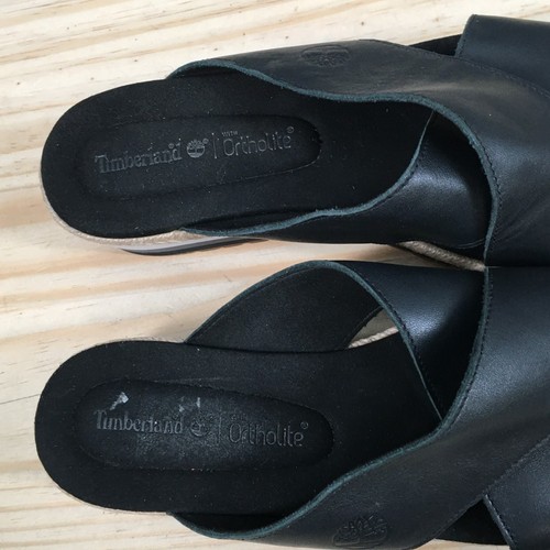 Timberland Sandals Womens 8 Santorini Sun 2 Slide Black Leather Crisscross Wedge - Picture 9 of 18