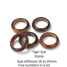 Tiger Eye Natural Stone Round Rings For Women Men Healing Jewelry 5PCs