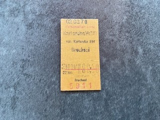 DB Personalfahrkarte Deutsche Bahn 1978 Karlsruhe Bruchsal
