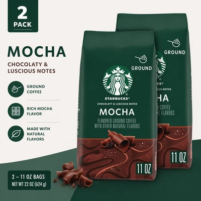 Starbucks Arabica Beans Mocha, Naturally Flavored, Ground Coffee, 11 oz 2PK