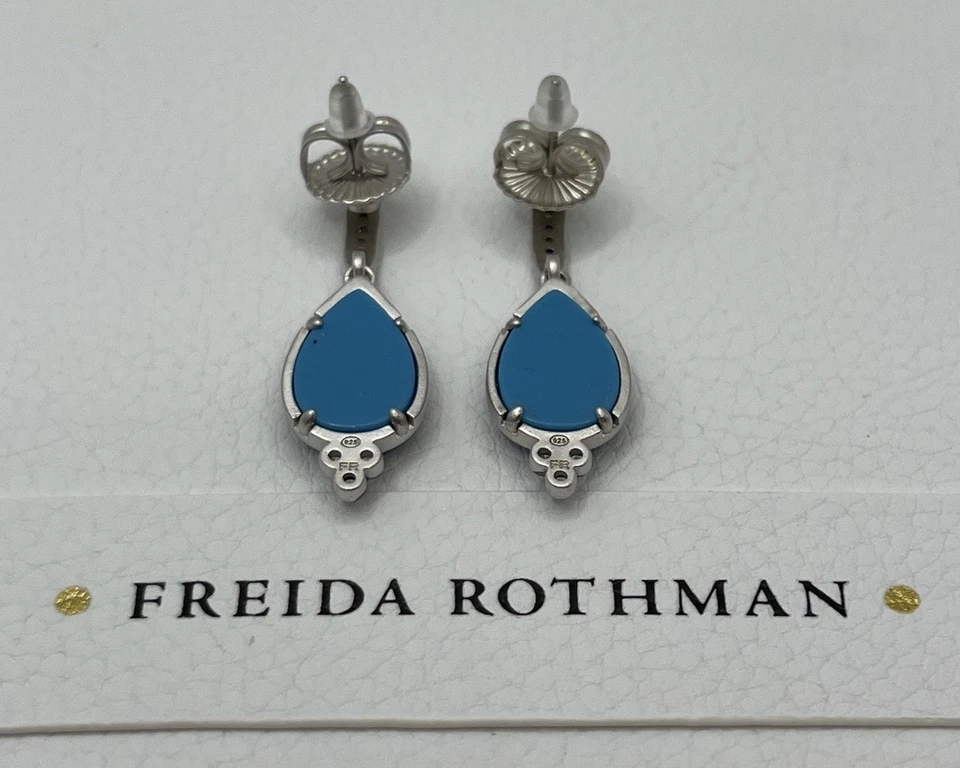 Brincos pendurados facetados turquesa e gota CZ Freida Rothman - Imagem 4 de 4