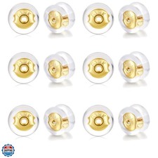18K Gold Locking Secure Earring Backs for Studs, Silicone Earring Backs Repla...